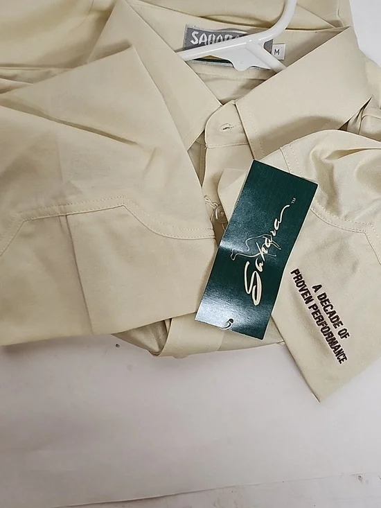 Sahara Cream Short-Sleeve Western Embroidered Polo Shirt w/pockets Sz M - Picture 10 of 10